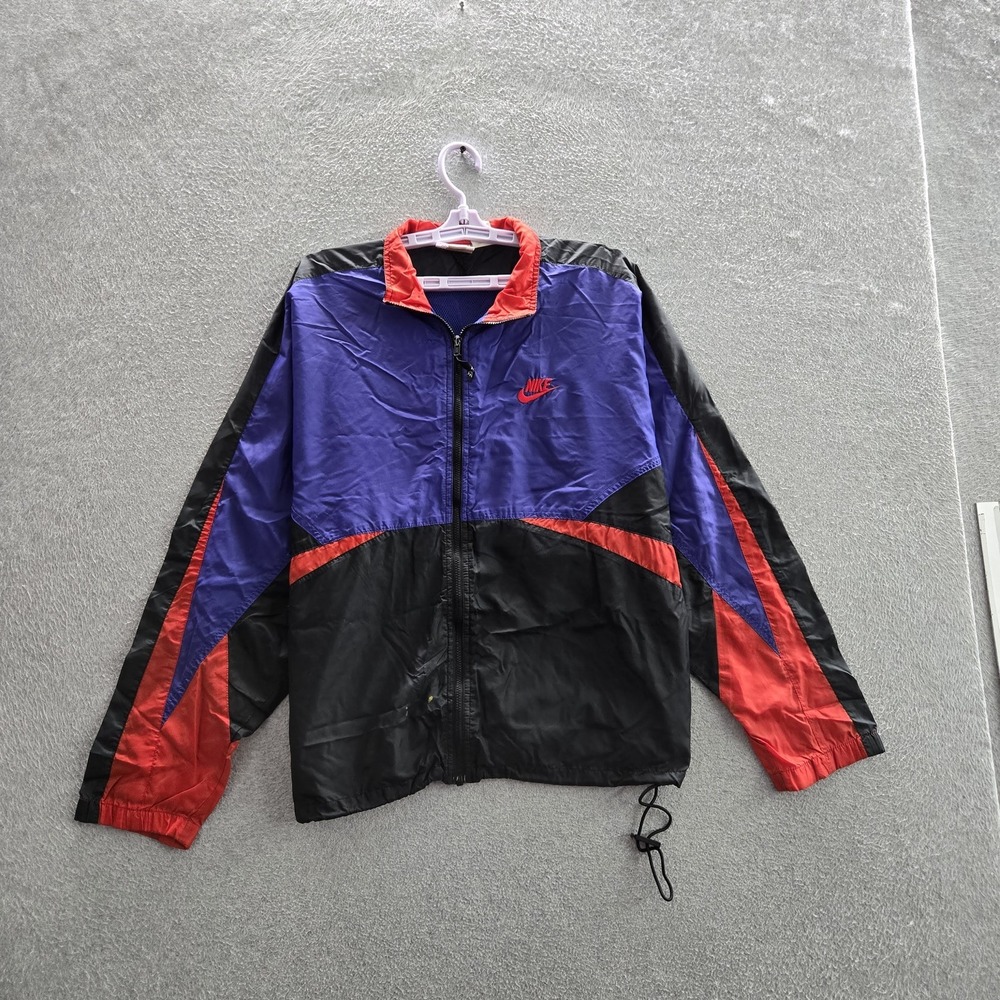VINTAGE Nike Men Jacket M Black Embroidered Colorblock 90s Windbreaker READ